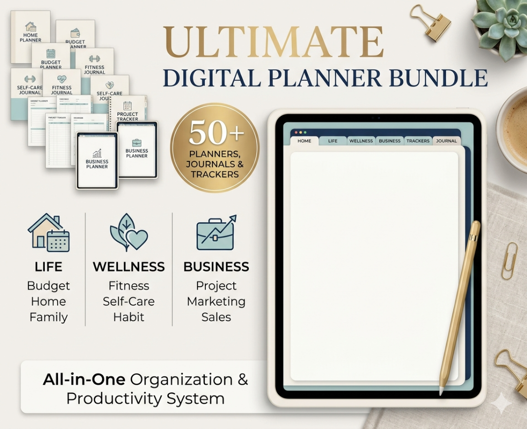 Ultimate Digital Planner Bundle | 250+ Life, Wellness & Business Planners, Journals & Trackers