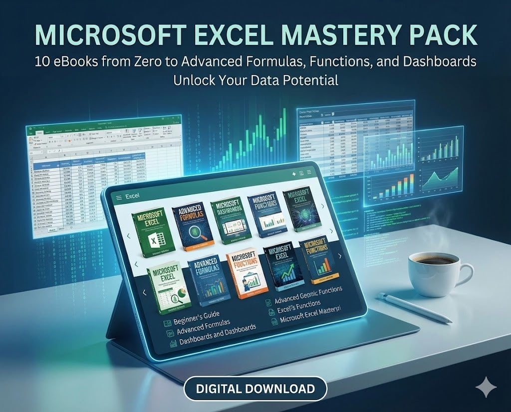 Microsoft Excel Mastery Pack: 10 eBooks from Zero to Advanced Formulas, Functions, and Dashboards